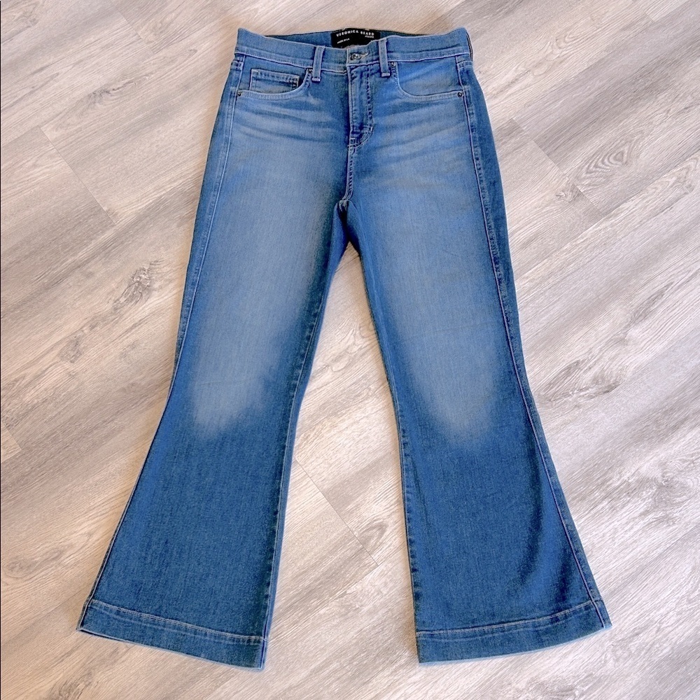 Veronica Beard Carson High-Rise Ankle Flare Denim Jeans | Mystic Blue Wash | 27